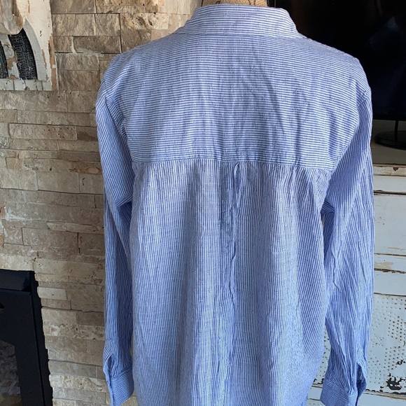 Free People blue white stripe button down split back cotton long sleeve shirt - Picture 11 of 16